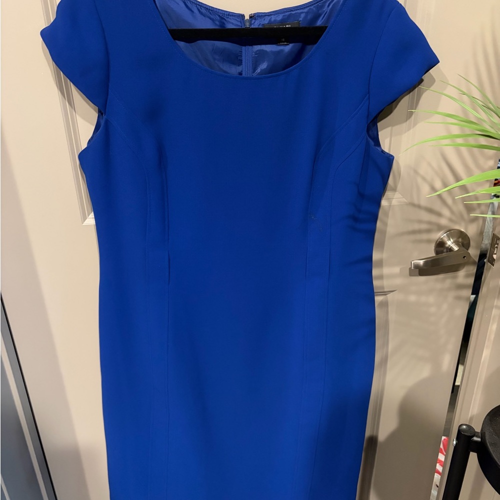 Tahari Blue Sheath Dress - Classic Cap Sleeve Size 16